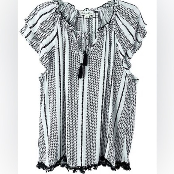 Indigo Rose white & black striped flowy blouse w/black tassels Sz-2X B7 - Picture 1 of 11